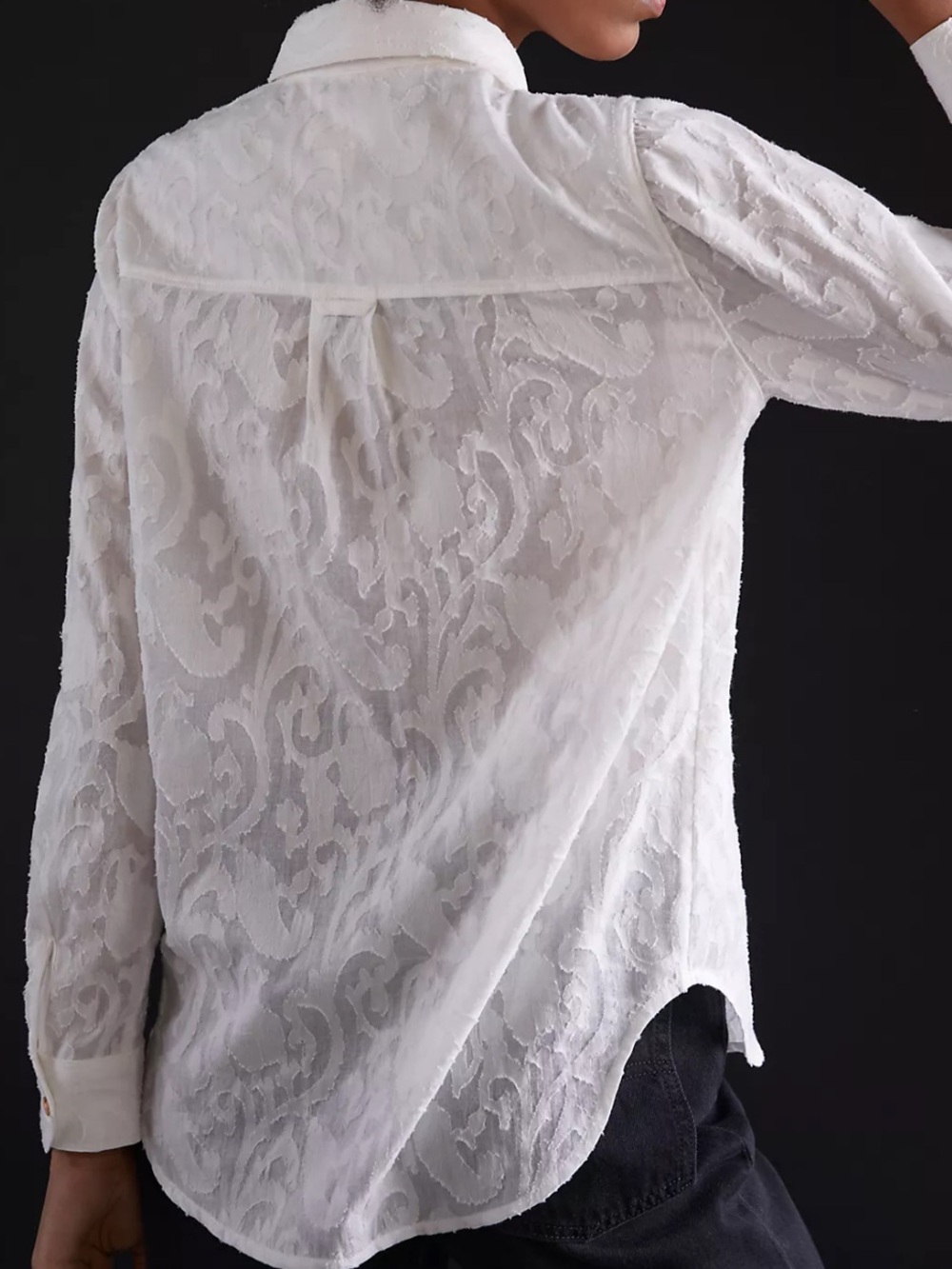 Anthropologie Maeve Classic Slim White Buttondown Shirt with Floral Jacquard - Picture 4 of 9